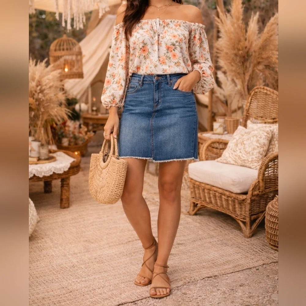 Hollywood & Vine Denim Mini Skirt | Medium Wash | Raw Hem | Revolve NWT!